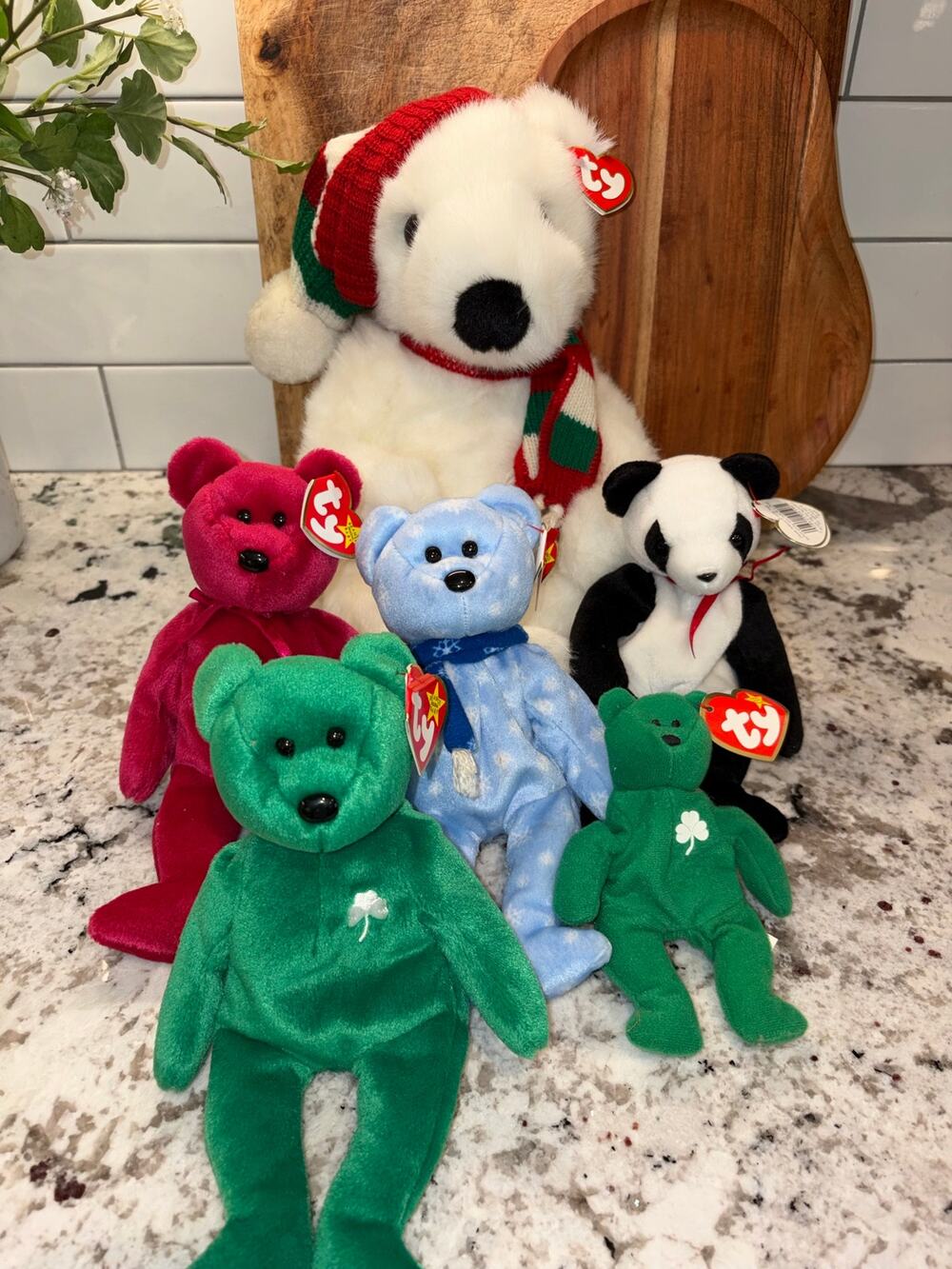 Ty Beanie Bear Lot of 6 w/ Tags Mixed Sizes Holiday Shamrock Valentina Panda